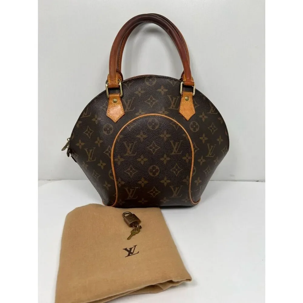 LOUIS VUITTON Ellipse PM Monogram Handbag Brown Lock + Key + Dust Bag